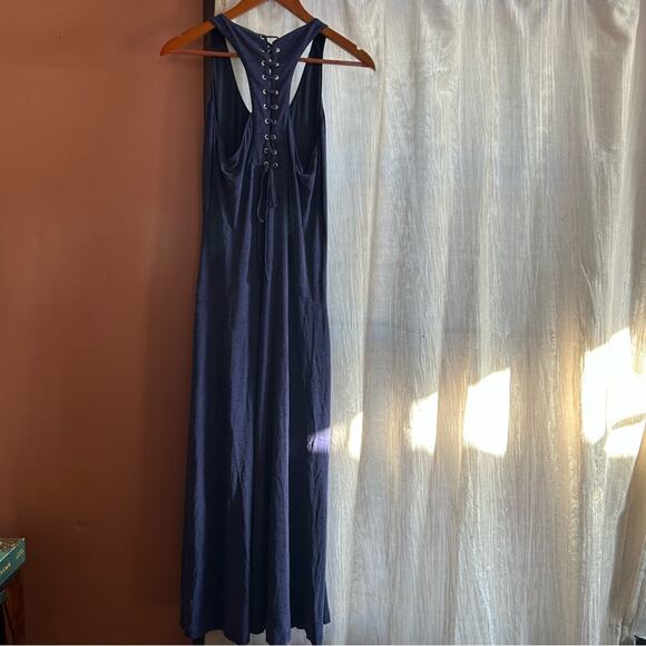 Maeve Anthropologie Purple Melanie Lace Up Back Slit Knit Maxi Long Tank Dress S - Picture 6 of 8